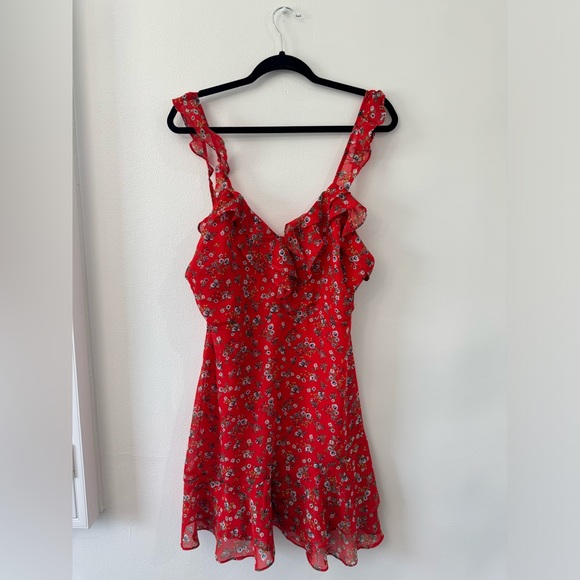 Lulu’s Spring Dream Red Ruffle Floral Skater Dress - XL - Picture 3 of 4